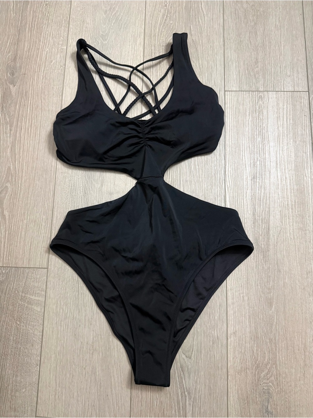 NWOT Black Strappy Cutout One-Piece Swimsuit